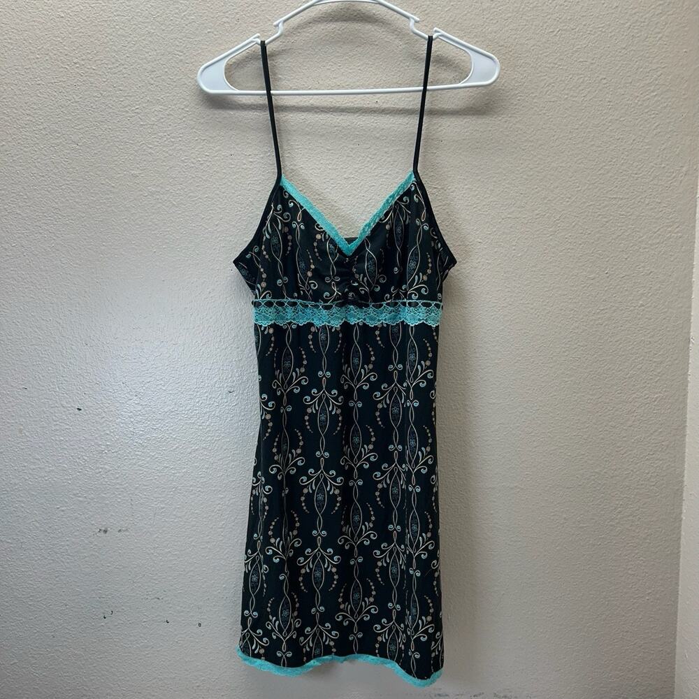 Bay Studio Y2K‎ Floral Slip Dress Size Medium Lace Whimsigoth Babydoll Turquoise